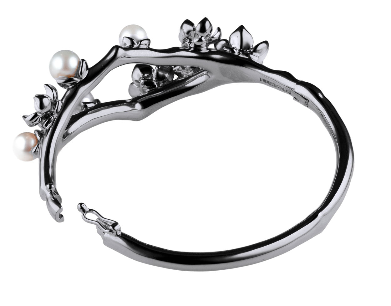 Shaun Leane Cherry Blossom Bangle - Silver Diamond & Pearl