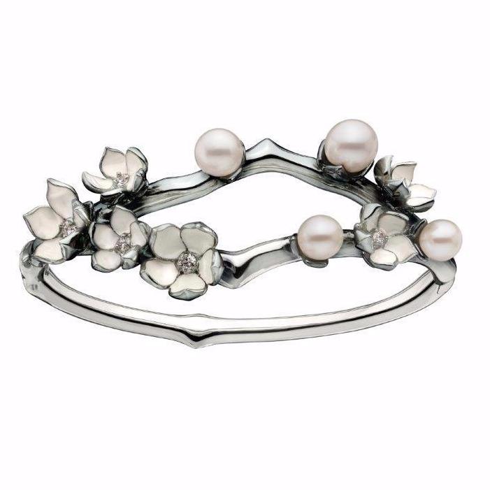 Shaun Leane Cherry Blossom Bangle - Silver Diamond & Pearl
