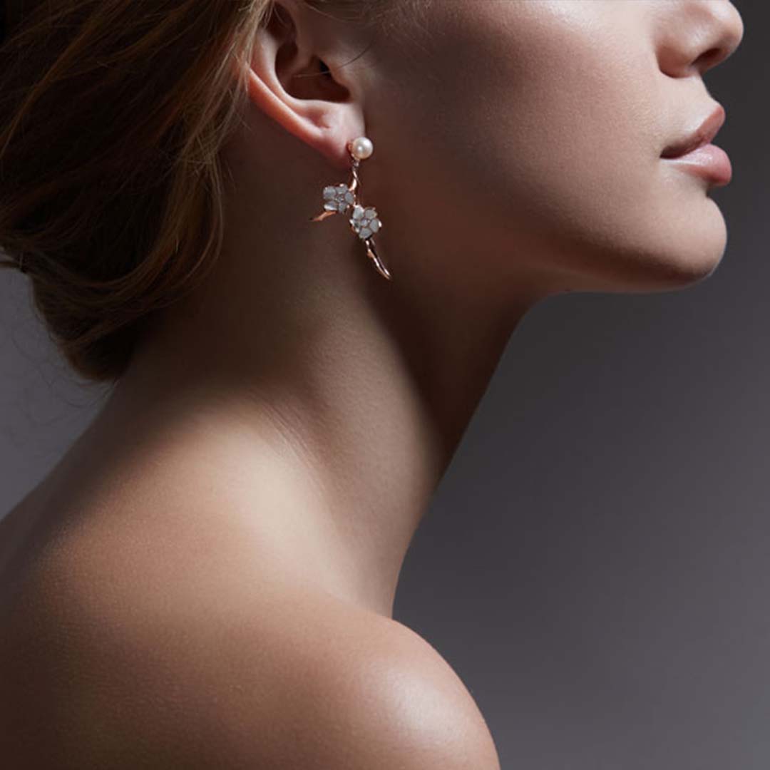 Shaun Leane Cherry Blossom Branch Drop Earrings - Rose Gold Vermeil Diamond & Pearl