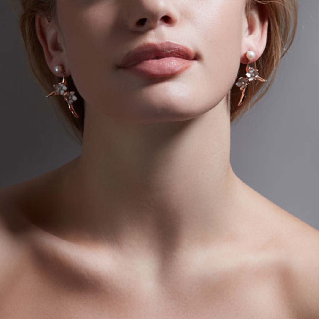 Shaun Leane Cherry Blossom Branch Drop Earrings - Rose Gold Vermeil Diamond & Pearl