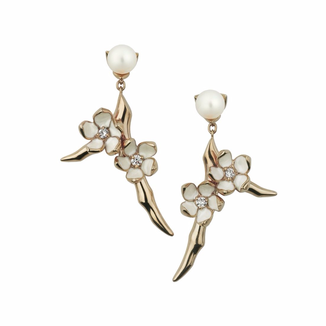 Shaun Leane Cherry Blossom Branch Drop Earrings - Rose Gold Vermeil Diamond & Pearl