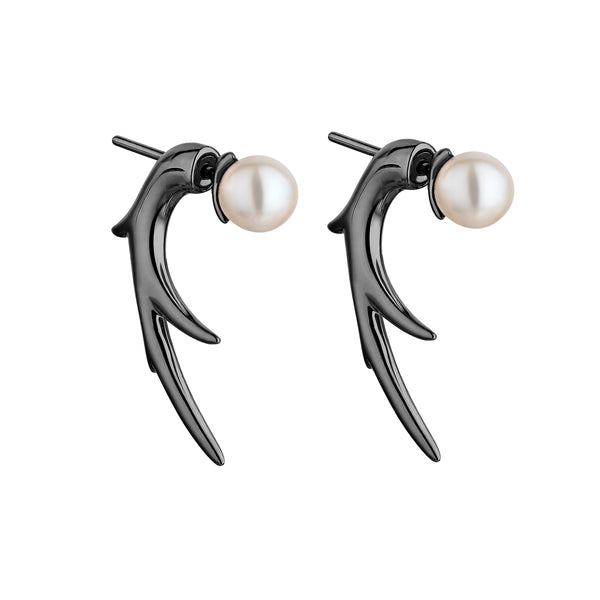 shaun leane Cherry Blossom Branch Earrings - Silver Black Rhodium & Pearl