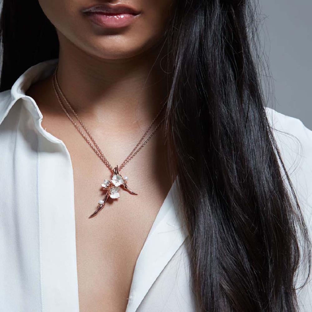 Shaun Leane Cherry Blossom Branch Pendant - Rose Gold Vermeil Diamond & Pearl