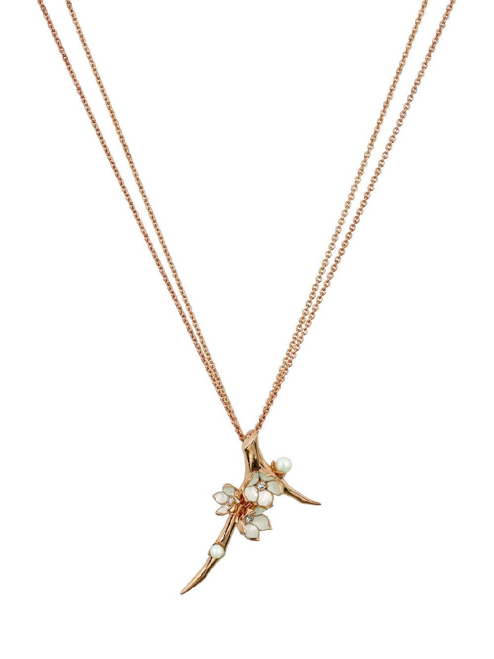 Shaun Leane Cherry Blossom Branch Pendant - Rose Gold Vermeil Diamond & Pearl