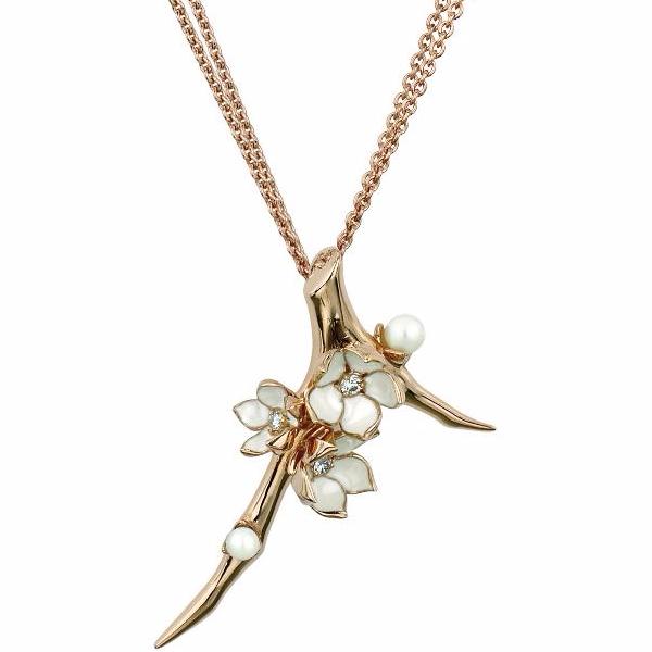 Shaun Leane Cherry Blossom Branch Pendant - Rose Gold Vermeil Diamond & Pearl