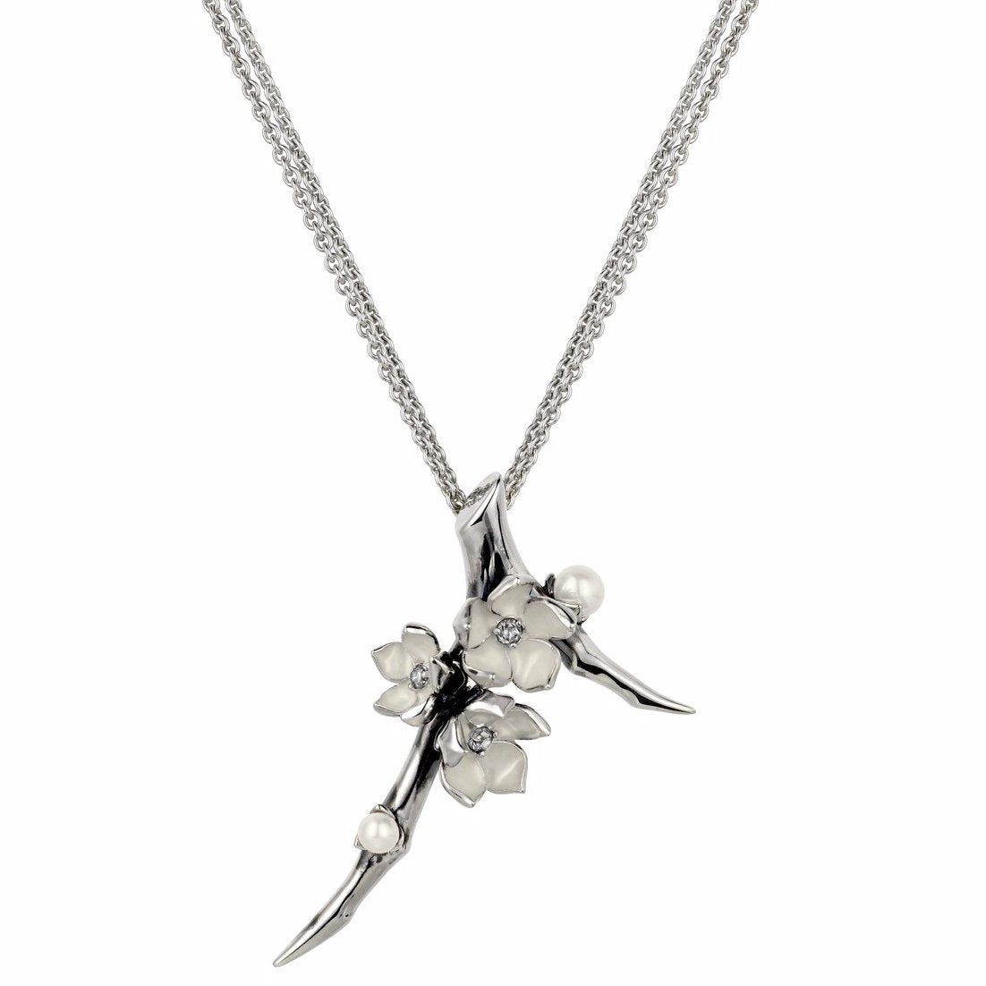 Shaun Leane Cherry Blossom Branch Pendant - Silver Diamond & Pearl