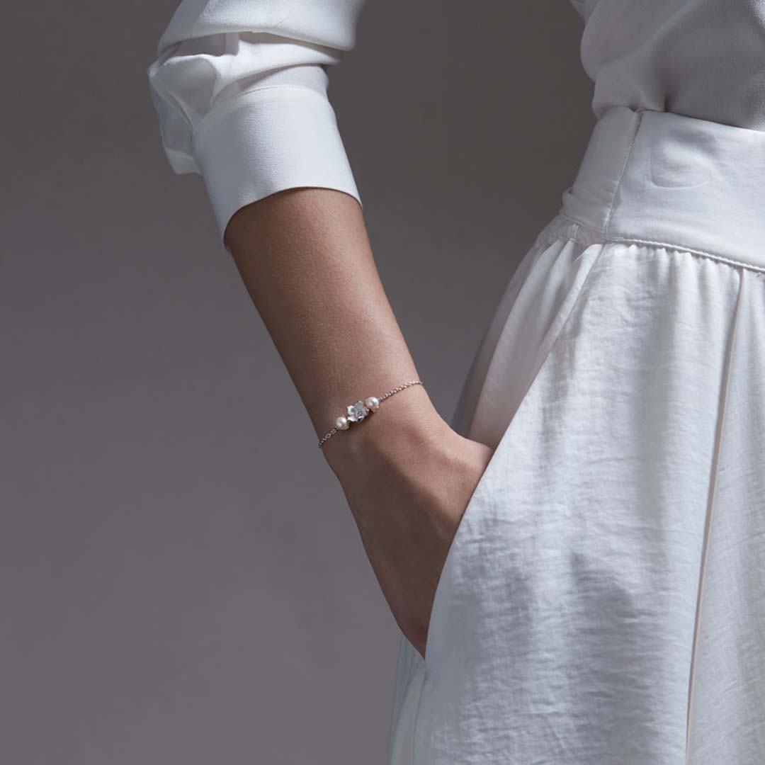 Shaun Leane Cherry Blossom Flower Bracelet - Silver Diamond & Pearl