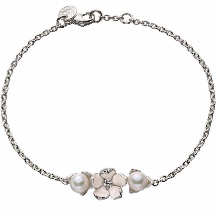 Shaun Leane Cherry Blossom Flower Bracelet - Silver Diamond & Pearl
