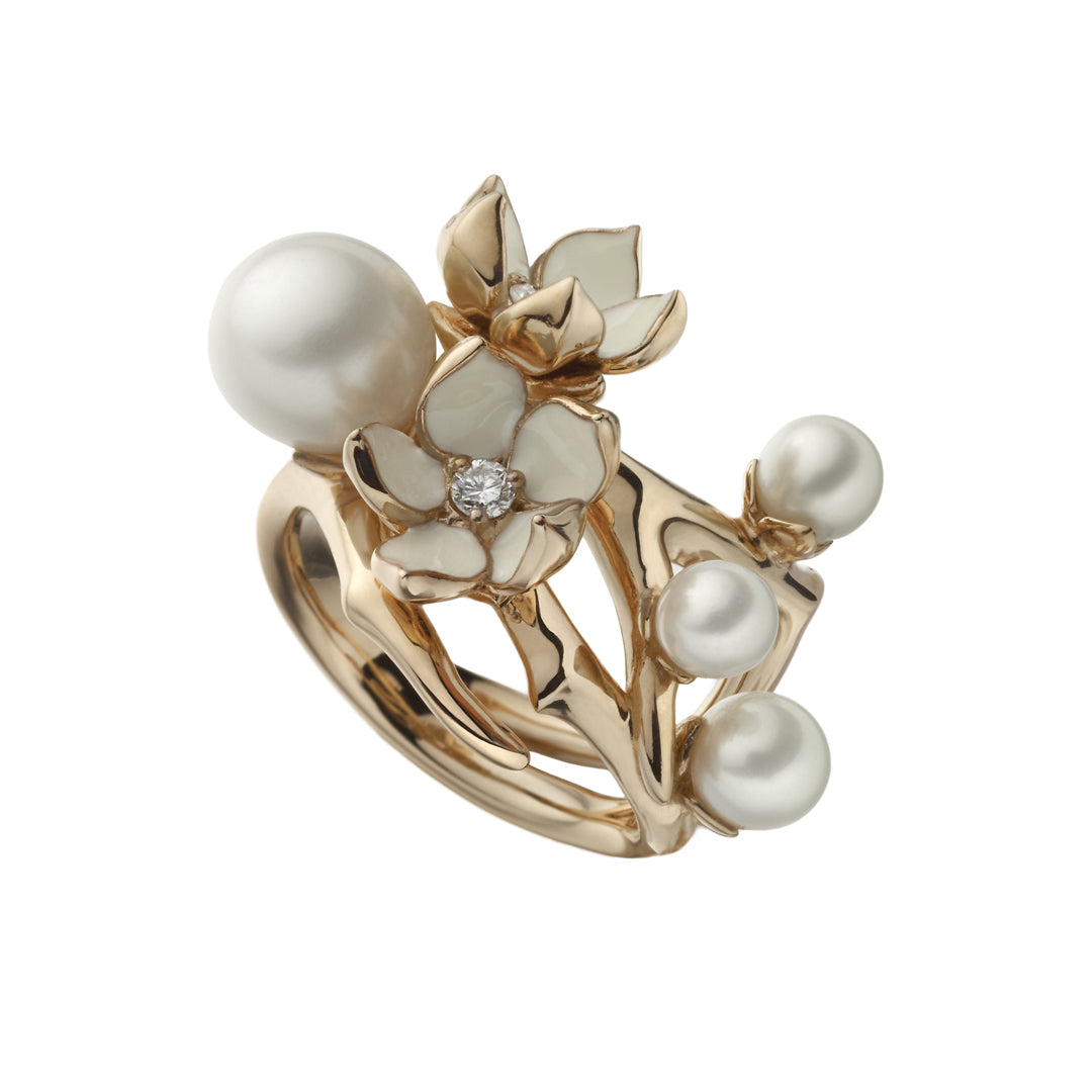 Shaun Leane Cherry Blossom Flower Ring - Rose Gold Vermeil Diamond & Pearl