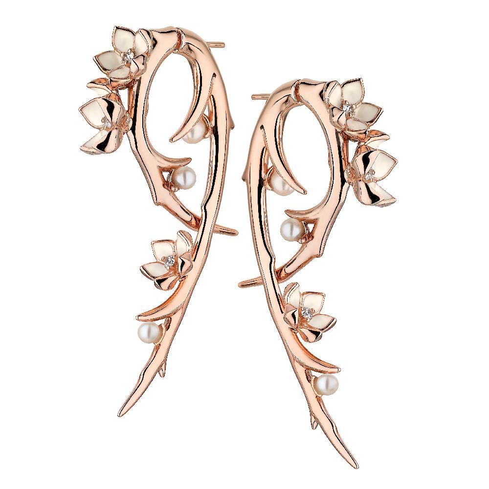 Shaun Leane Cherry Blossom Hook Earrings - Rose Gold Vermeil Diamond & Pearl
