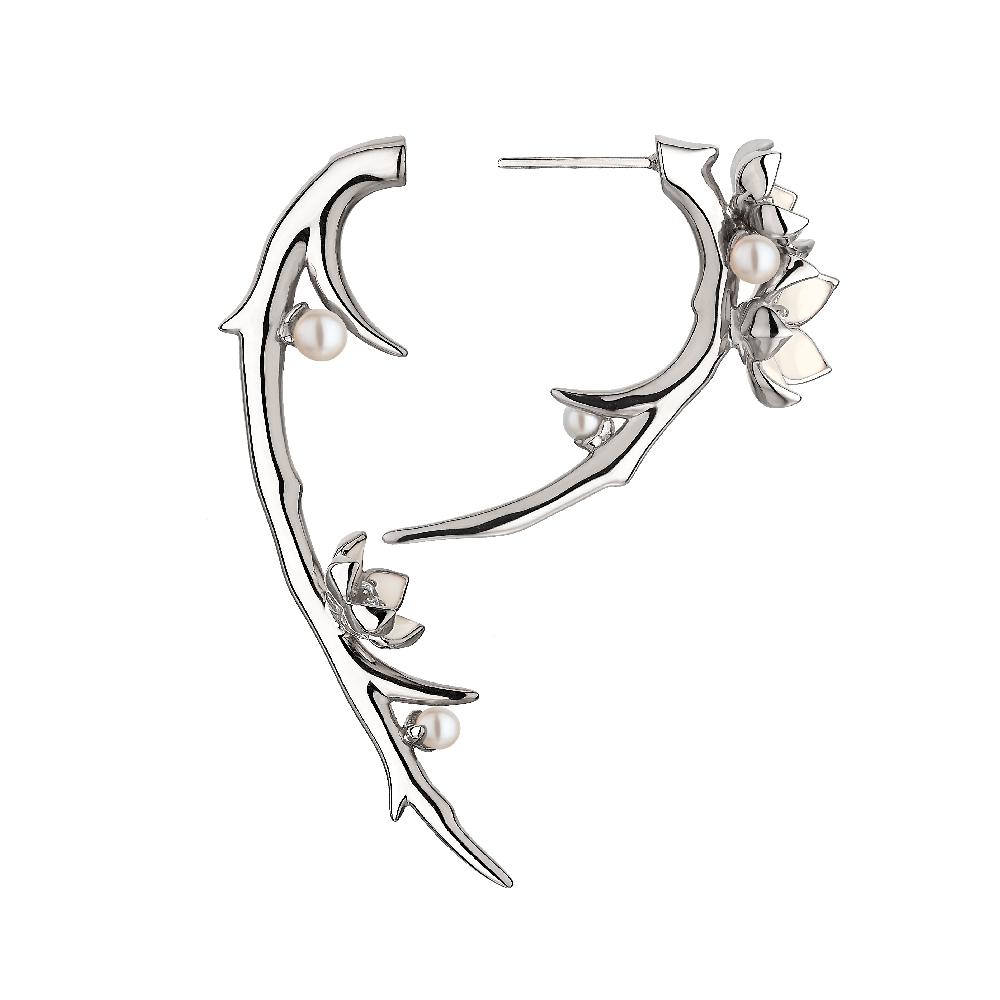 Shaun Leane Cherry Blossom Hook Earrings - Silver Diamond & Pearl