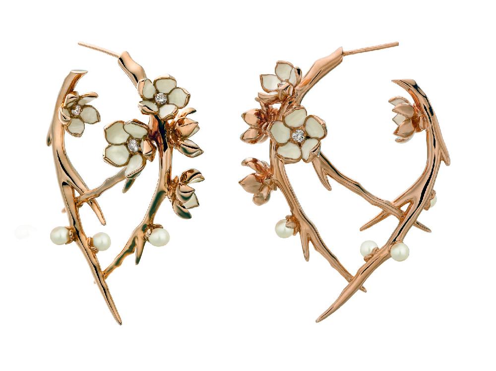 Shaun Leane Cherry Blossom Hoop Earrings - Rose Gold Vermeil Diamond & Pearl