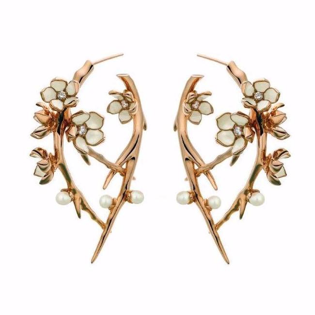 Shaun Leane Cherry Blossom Hoop Earrings - Rose Gold Vermeil Diamond & Pearl