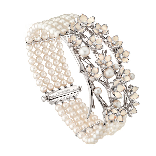 shaun leane Cherry Blossom Strand Bracelet - Silver Diamond & Pearl