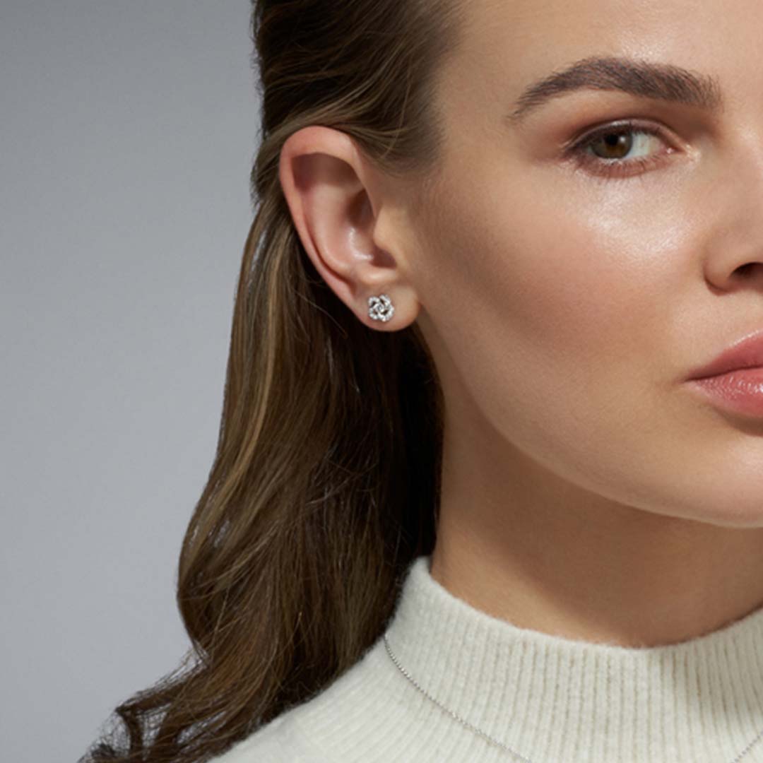 Shaun Leane Entwined Petal Flower Earrings - 18ct White Gold & 0.10ct Diamond