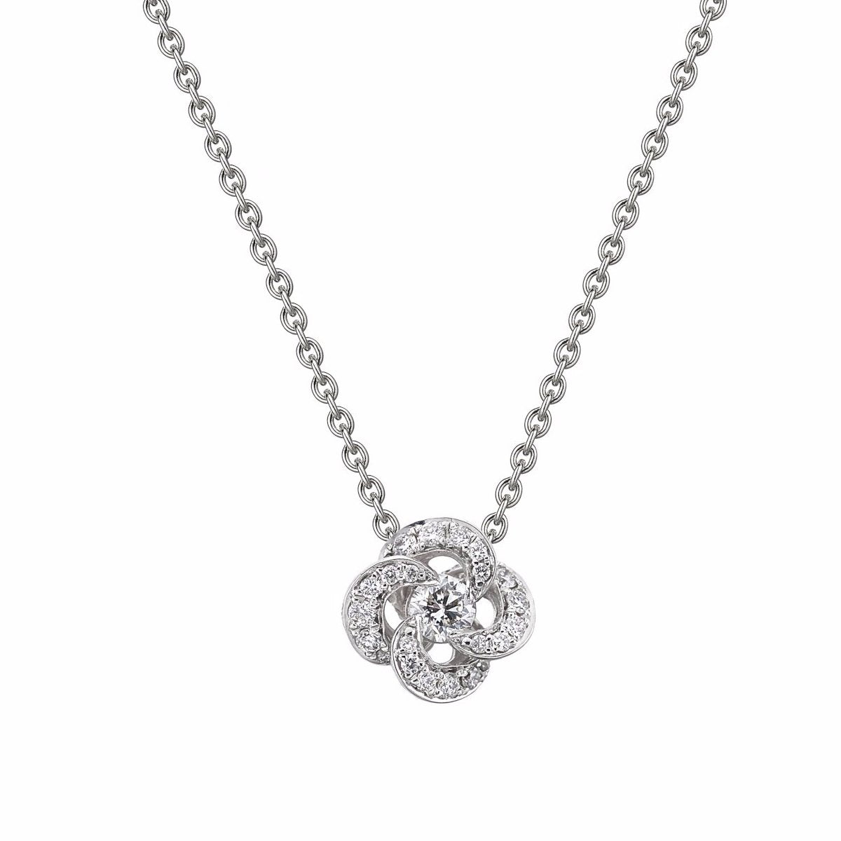 Shaun Leane Entwined Petal Flower Necklace - 18ct White Gold & 0.10ct Diamond