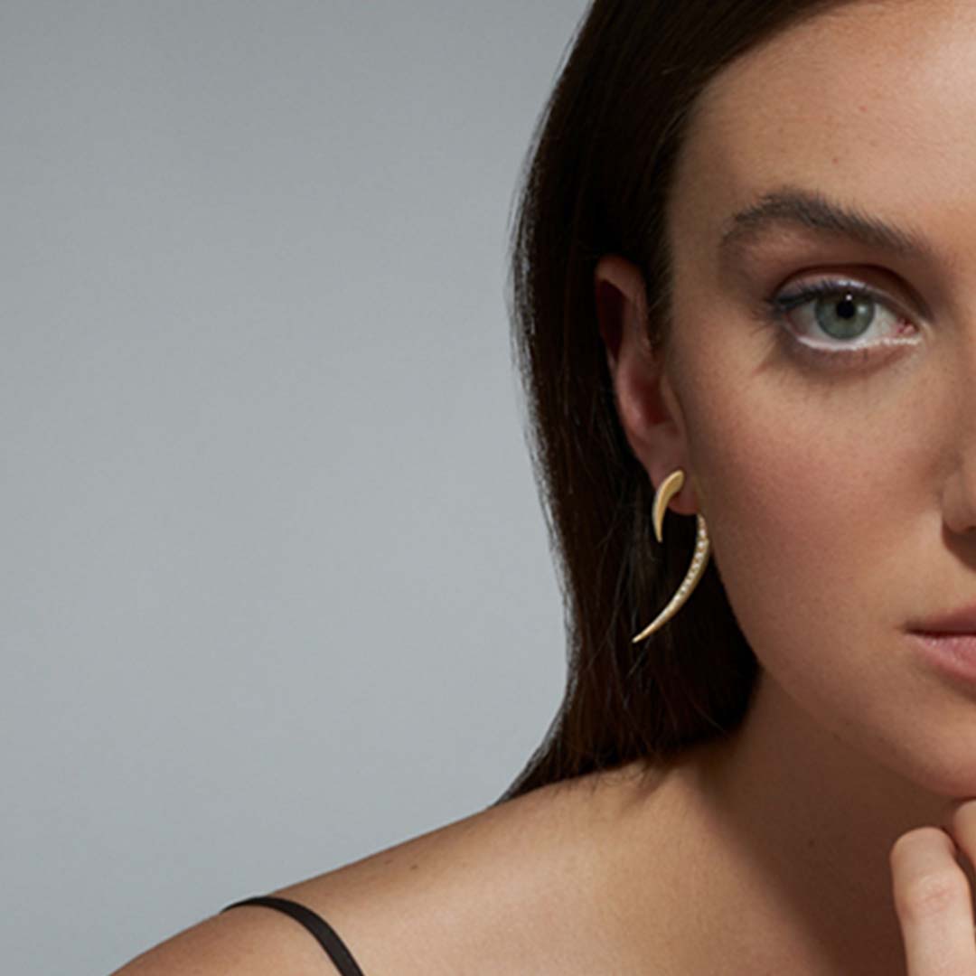 Shaun Leane Hook Fine Earrings - 18ct Yellow Gold & Diamond