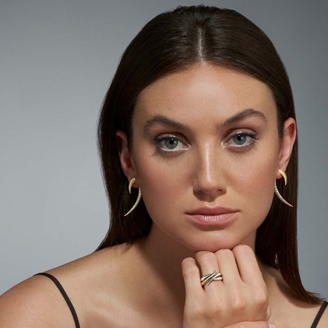 Shaun Leane Hook Fine Earrings - 18ct Yellow Gold & Diamond