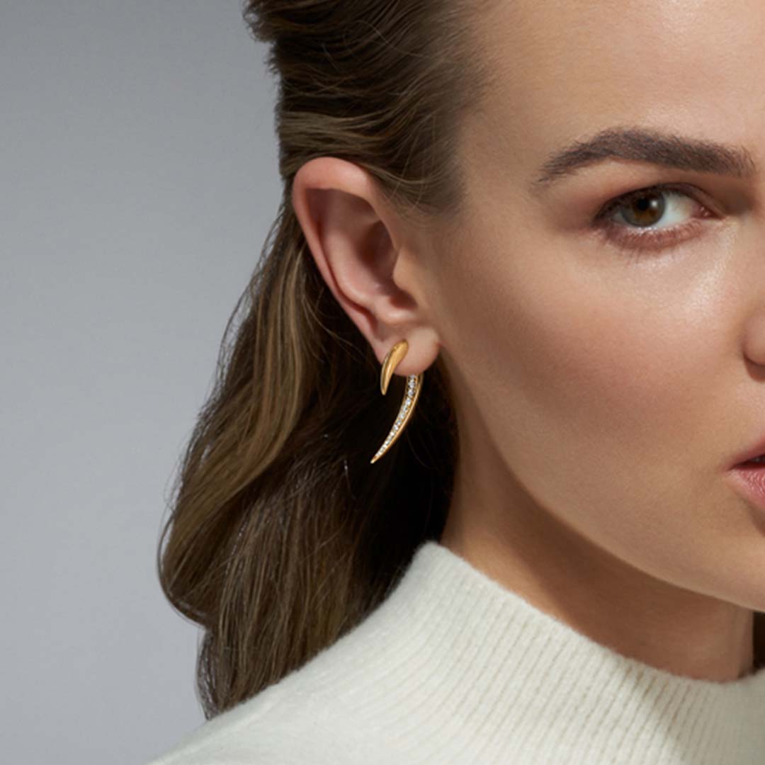 Shaun Leane Hook Fine Small Earrings - 18ct Yellow Gold & Diamond