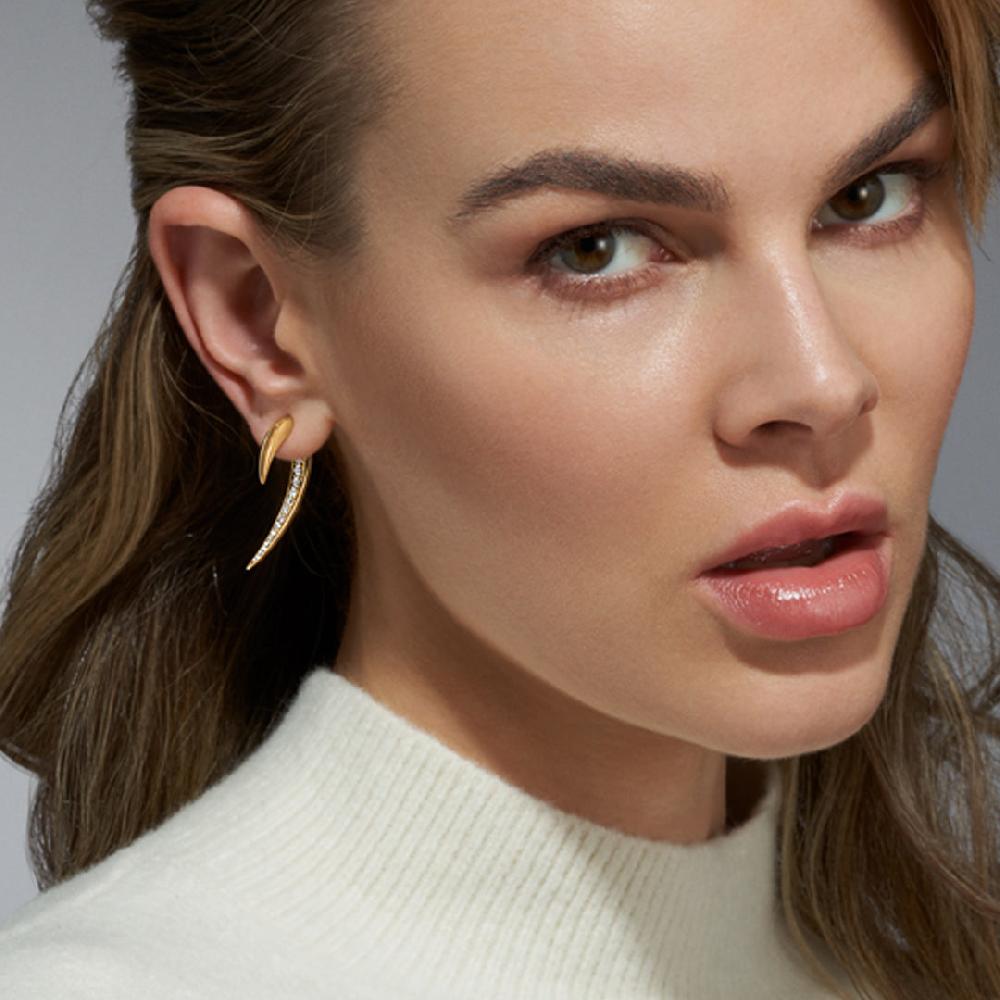 Shaun Leane Hook Fine Small Earrings - 18ct Yellow Gold & Diamond