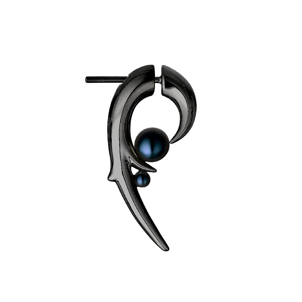 Shaun Leane Hooked Pearl Earrings - Black Rhodium & Black Pearl