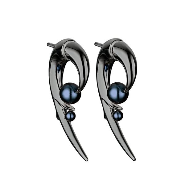 shaun leane Hooked Pearl Earrings - Black Rhodium & Black Pearl