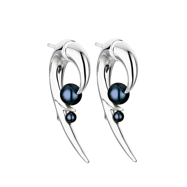 shaun leane Hooked Pearl Earrings - Silver & Black Pearl