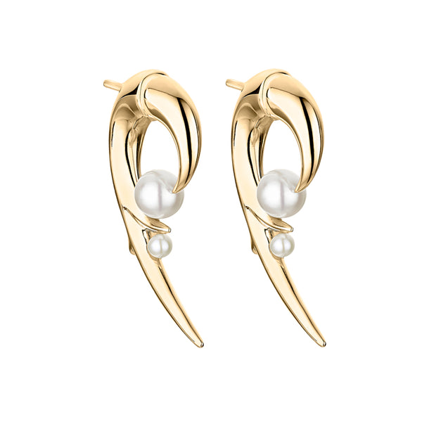 shaun leane Hooked Pearl Earrings - Yellow Gold Vermeil