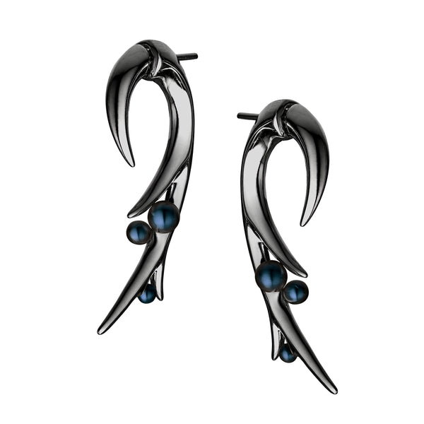 shaun leane Hooked Pearl Large Earrings - Black Rhodium & Black Pearl