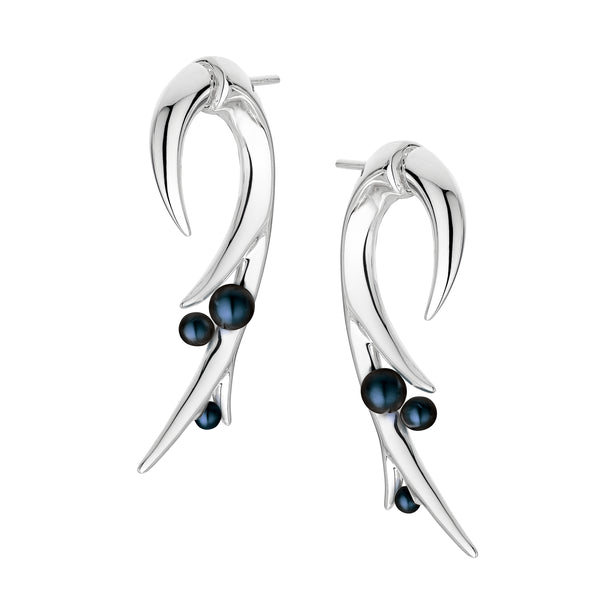 shaun leane Hooked Pearl Large Earrings - Silver & Black Pearl