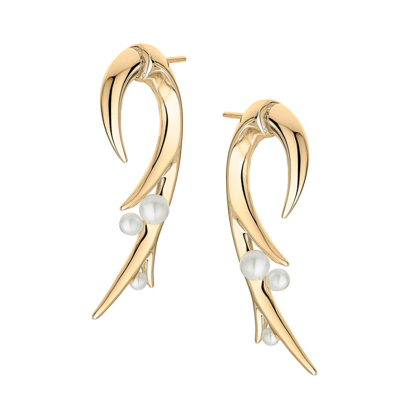 shaun leane Hooked Pearl Large Earrings - Yellow Gold Vermeil