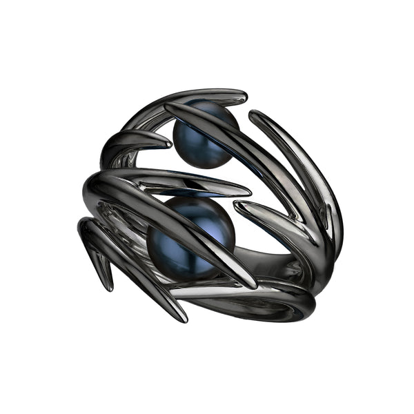 shaun leane Hooked Pearl Ring - Black Rhodium & Black Pearl