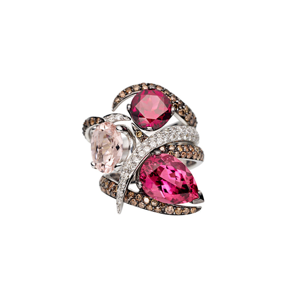 shaun leane Interlocking Aurora Ring Set - 18ct White Gold & Pink Tourmaline Morganite Rhodalite