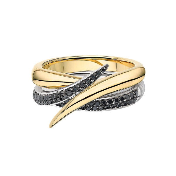 shaun leane Interlocking Duo Ring - 18ct Yellow Gold & Black Diamond