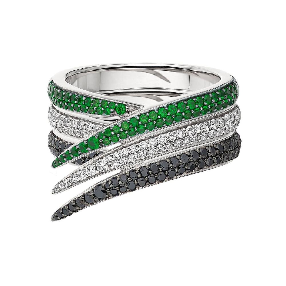 Shaun Leane Interlocking Single Ring - 18ct White Gold & Green Tsavorite