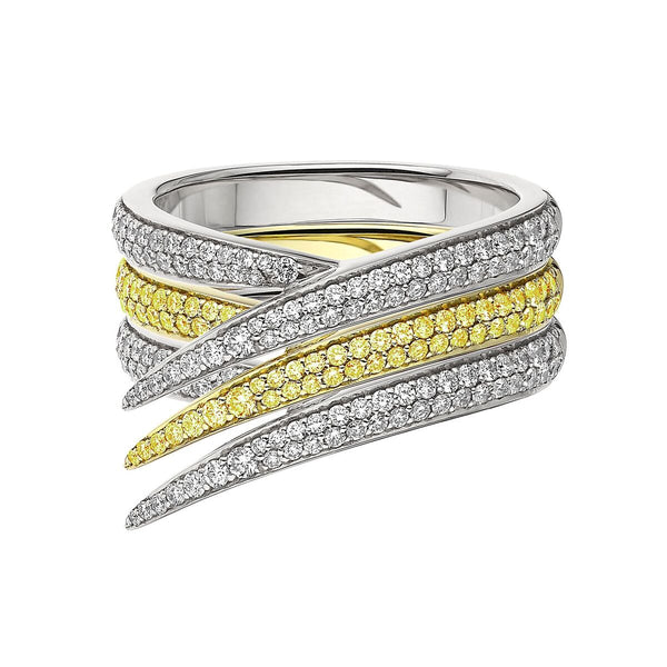 shaun leane Interlocking Stacked Ring - 18ct White and Yellow Gold & Yellow Sapphire and White Diamond