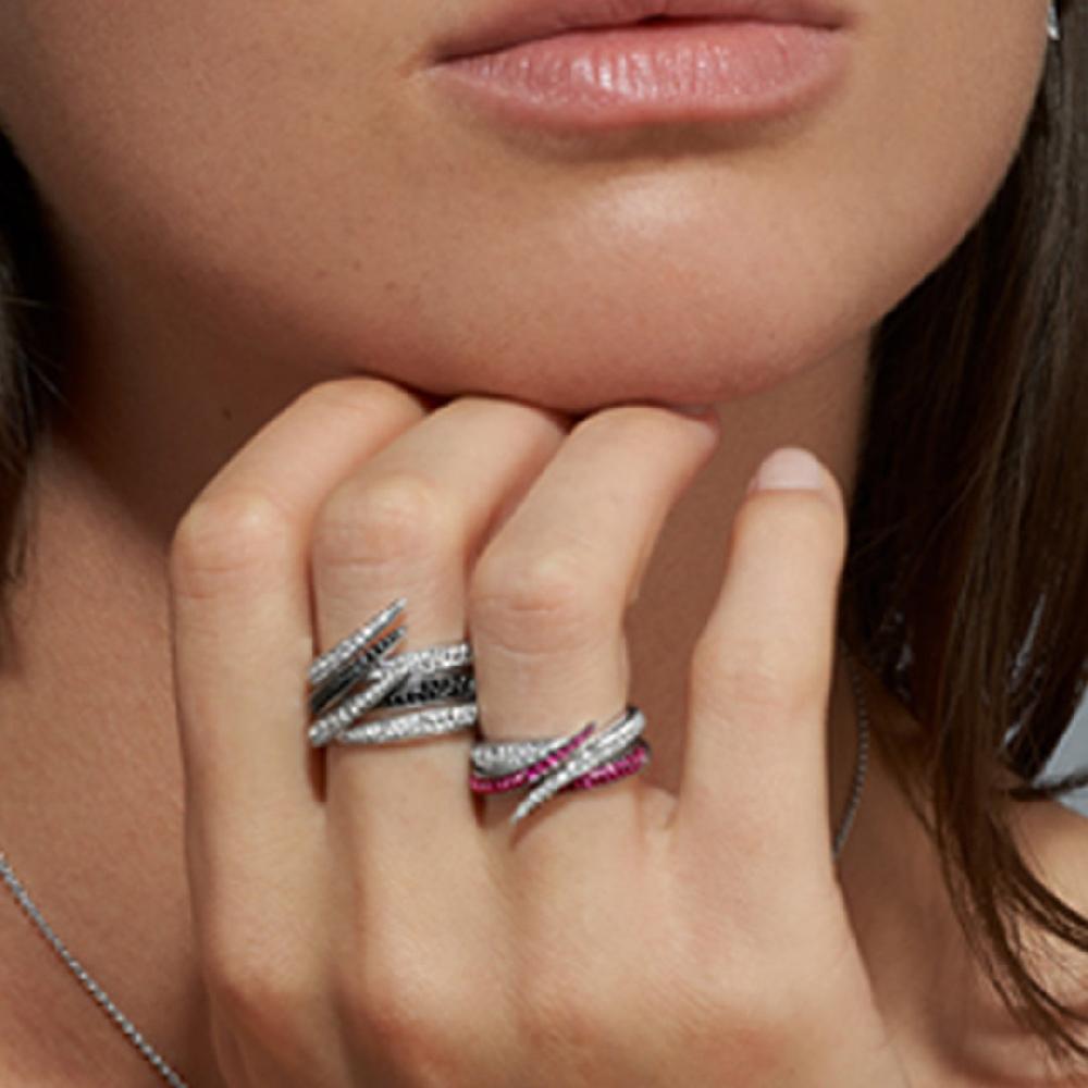 Shaun Leane Interlocking Stacked Ring - 18ct White Gold & Black And White Diamond