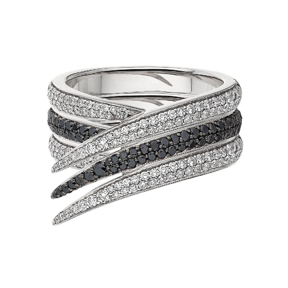 Shaun Leane Interlocking Stacked Ring - 18ct White Gold & Black And White Diamond