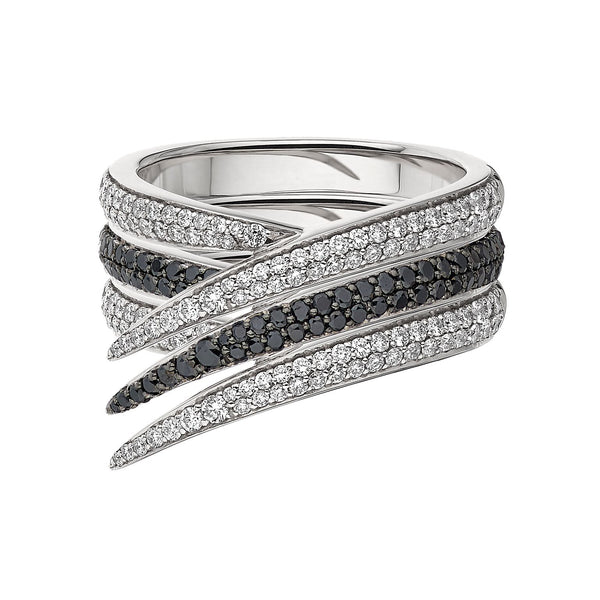 shaun leane Interlocking Stacked Ring - 18ct White Gold & Black and White Diamond