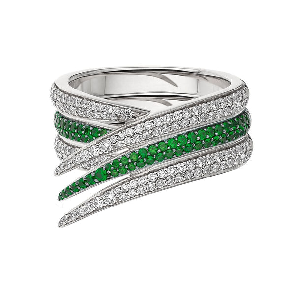 shaun leane Interlocking Stacked Ring - 18ct White Gold & White Diamond and Tsavorite