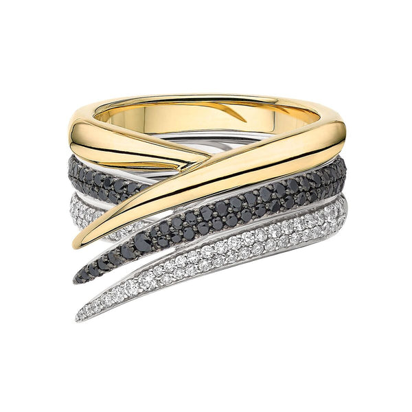 shaun leane Interlocking Stacked Ring - 18ct Yellow Gold & Black and White Diamond