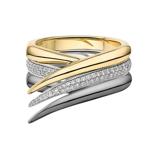 shaun leane Interlocking Stacked Ring - 18ct Yellow Gold & Black Rhodium & Diamond