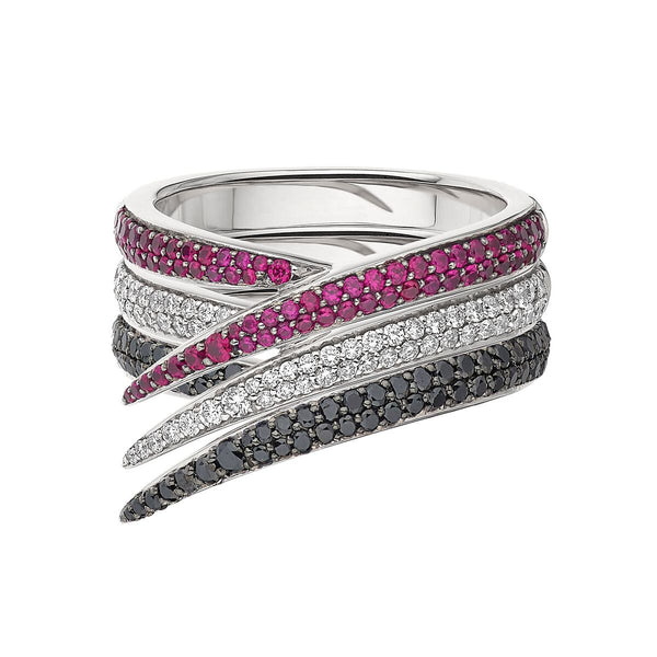 shaun leane Interlocking Stacked Ring - White & Black Diamond and Pink Sapphire