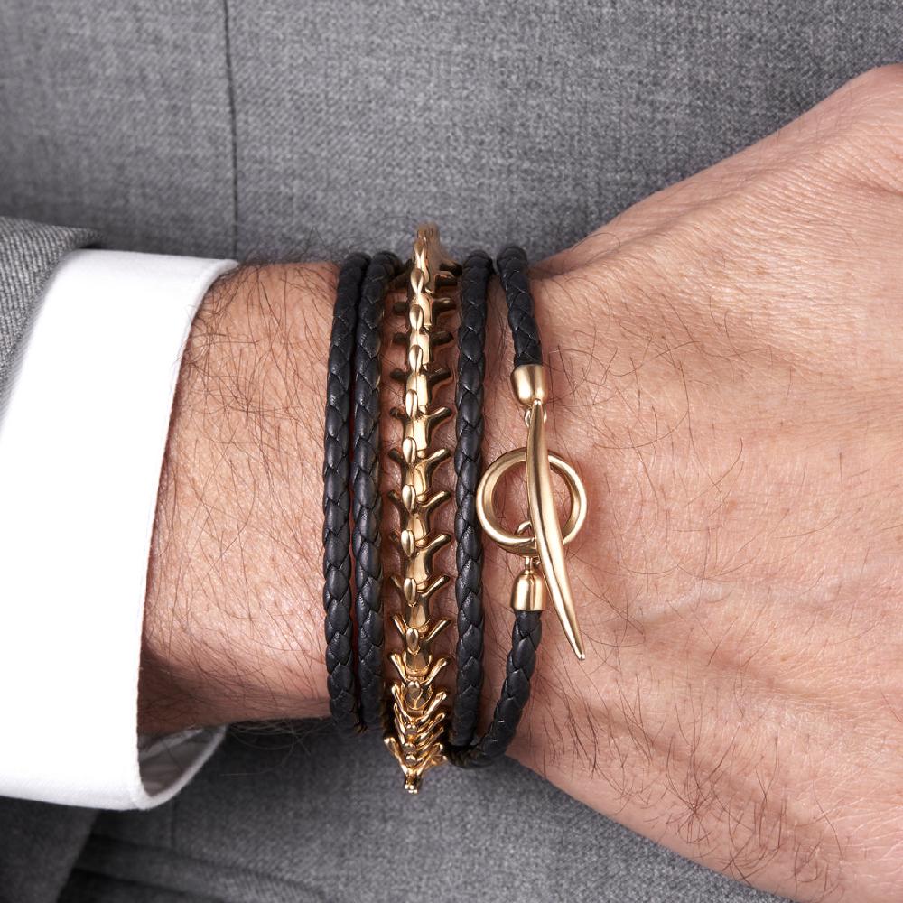 Shaun Leane Quill Black Bracelet - Yellow Gold Vermeil & Leather