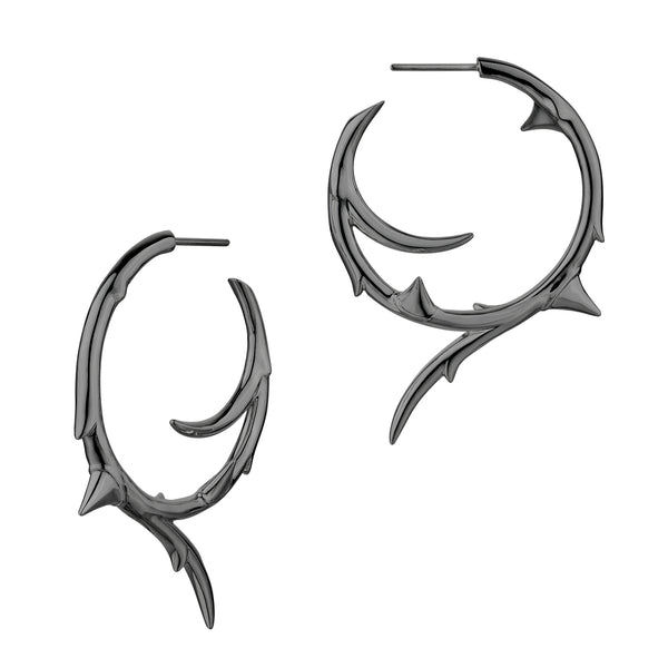 shaun leane Rose Thorn Large Hoop Earrings - Silver Black Rhodium