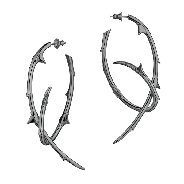 shaun leane Rose Thorn Statement Hoop Earrings - Black Rhodium