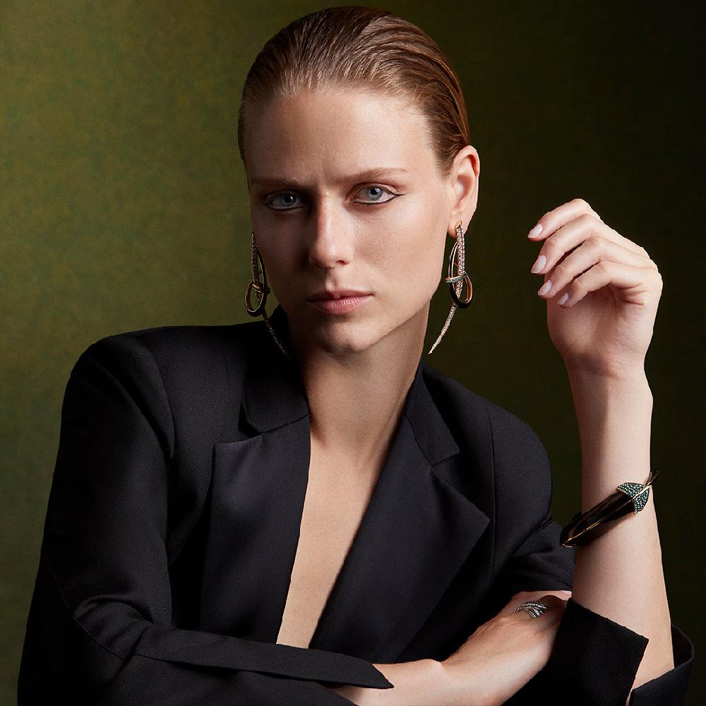 Shaun Leane Sabre Couture Earrings - 18ct Yellow Gold Diamond & Emerald