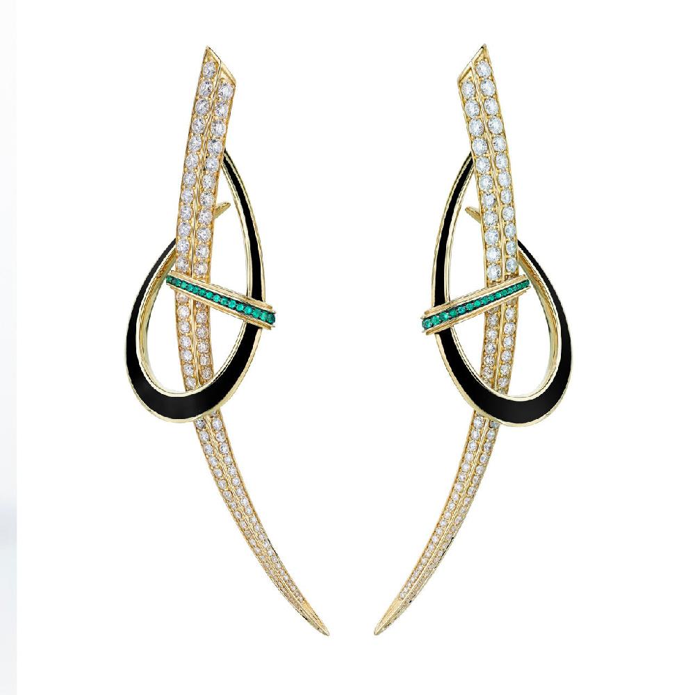 Shaun Leane Sabre Couture Earrings - 18ct Yellow Gold Diamond & Emerald