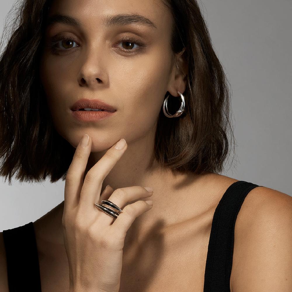 Shaun Leane Sabre Deco Crossover Ring - Silver & Black Ceramic