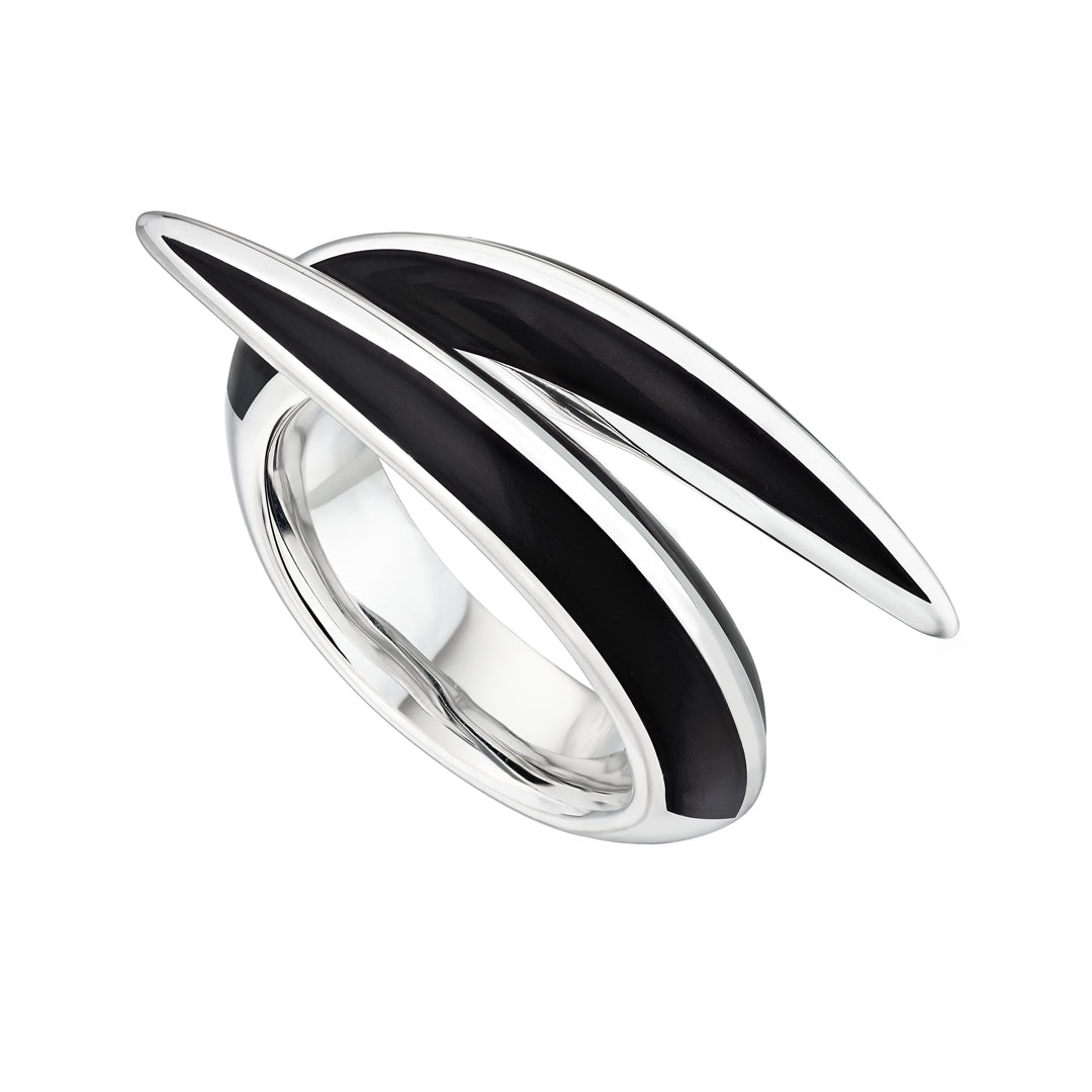 Shaun Leane Sabre Deco Crossover Ring - Silver & Black Ceramic
